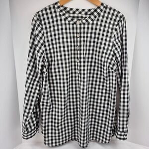 Talbots Black White Gingham Check Embellished Button Tunic Blouse Women's L